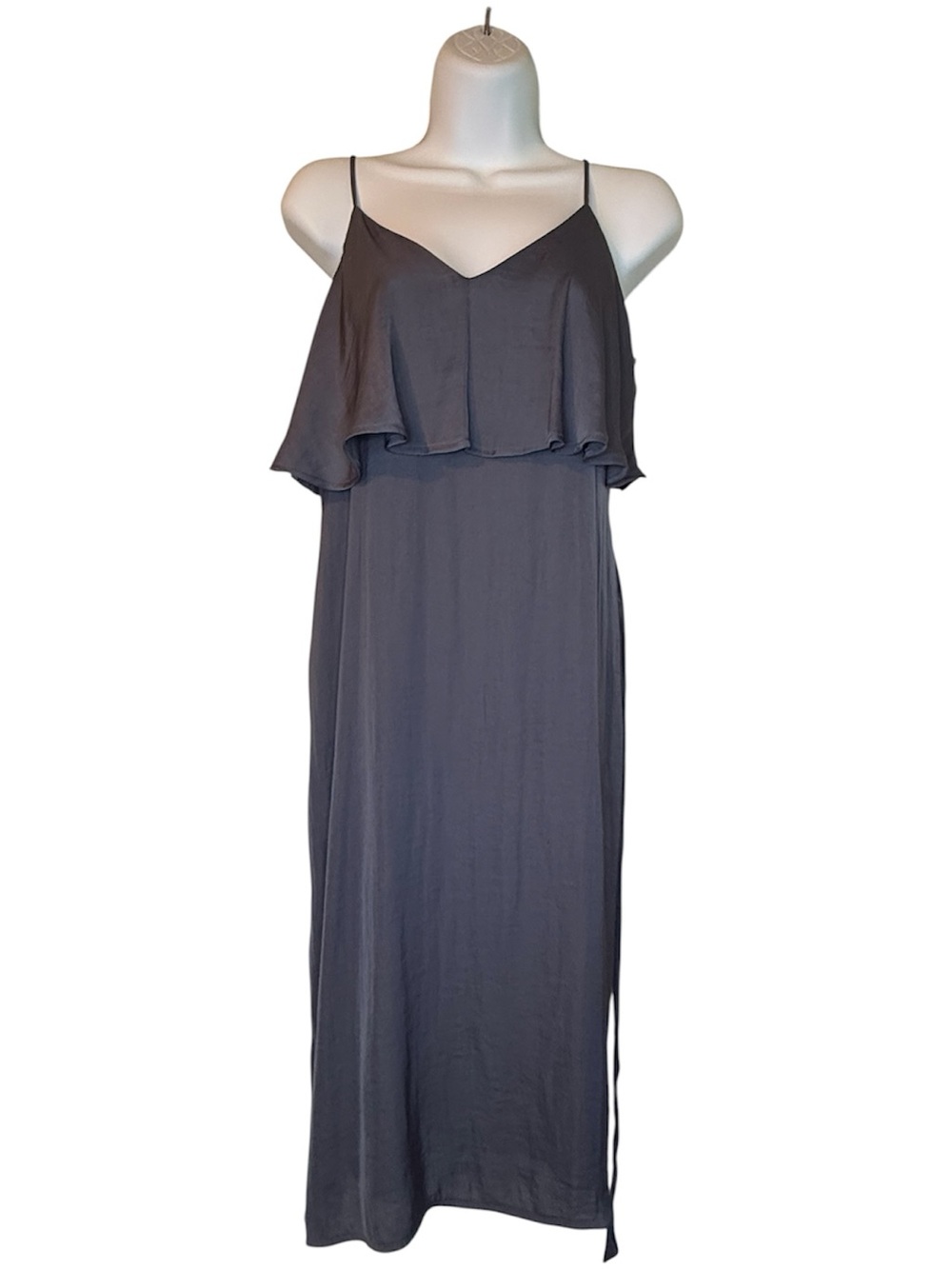 Abercrombie & Fitch Charcoal Blueish Gray Ruffle Maxi Dress - Spaghetti Straps